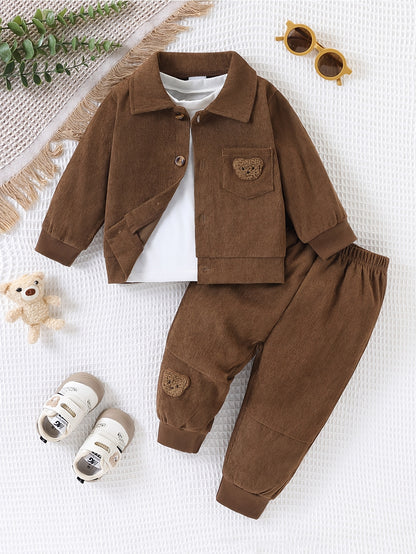 Toddler Boys' Corduroy Shirt Jacket and Pants Set for Spring/Fall