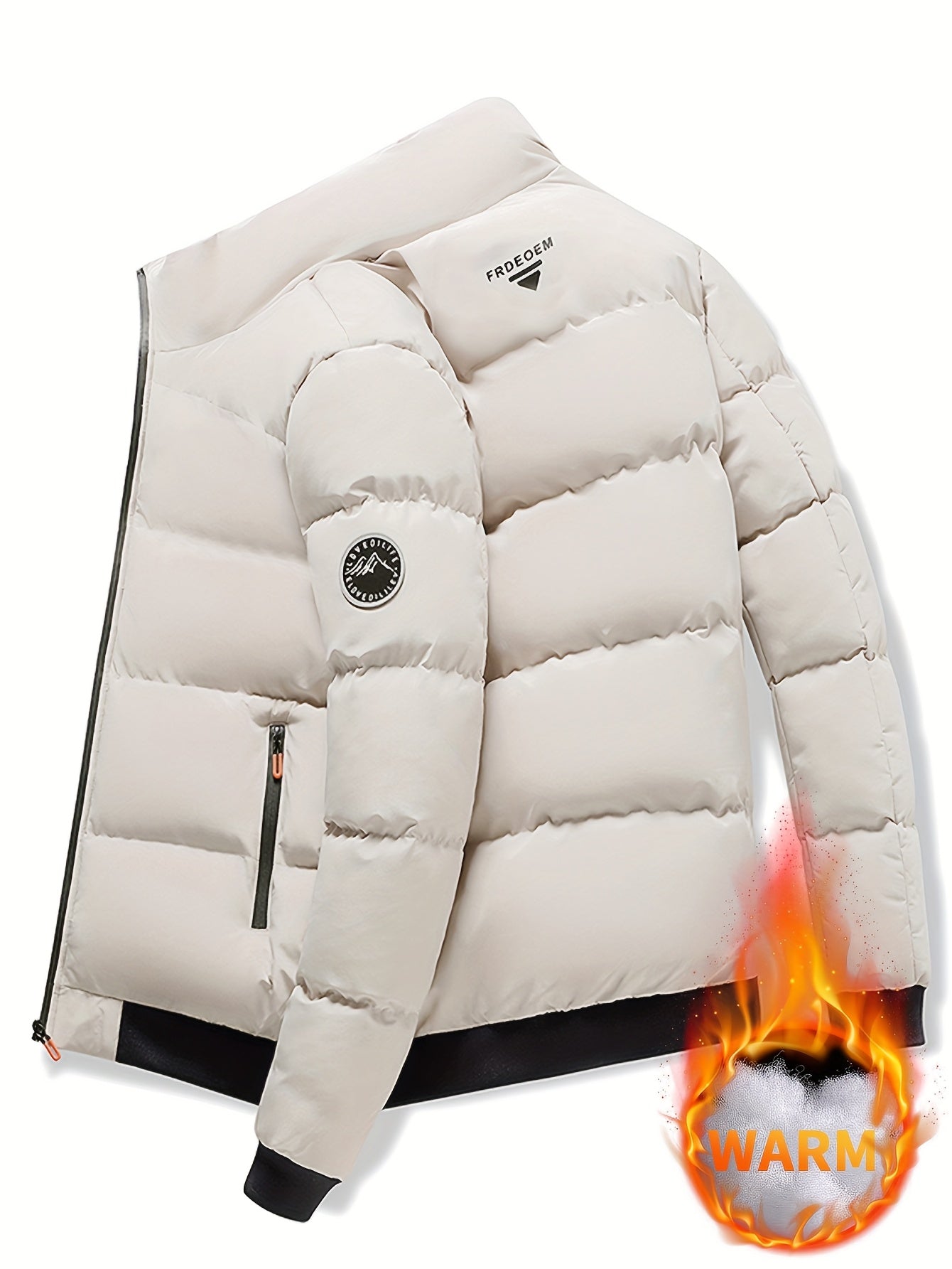 Men's Lightweight Jacket with - Winter Warm Coat, Stand Collar & Zippered Pockets, Beige/ & Black, Machine Washable (No Dry Clean) - Casual & Formal Outerwear for Cold Weather (-Filled)