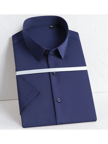 Men's Summer Slim Fit Short Sleeve Lapel Shirt Cotton Blend