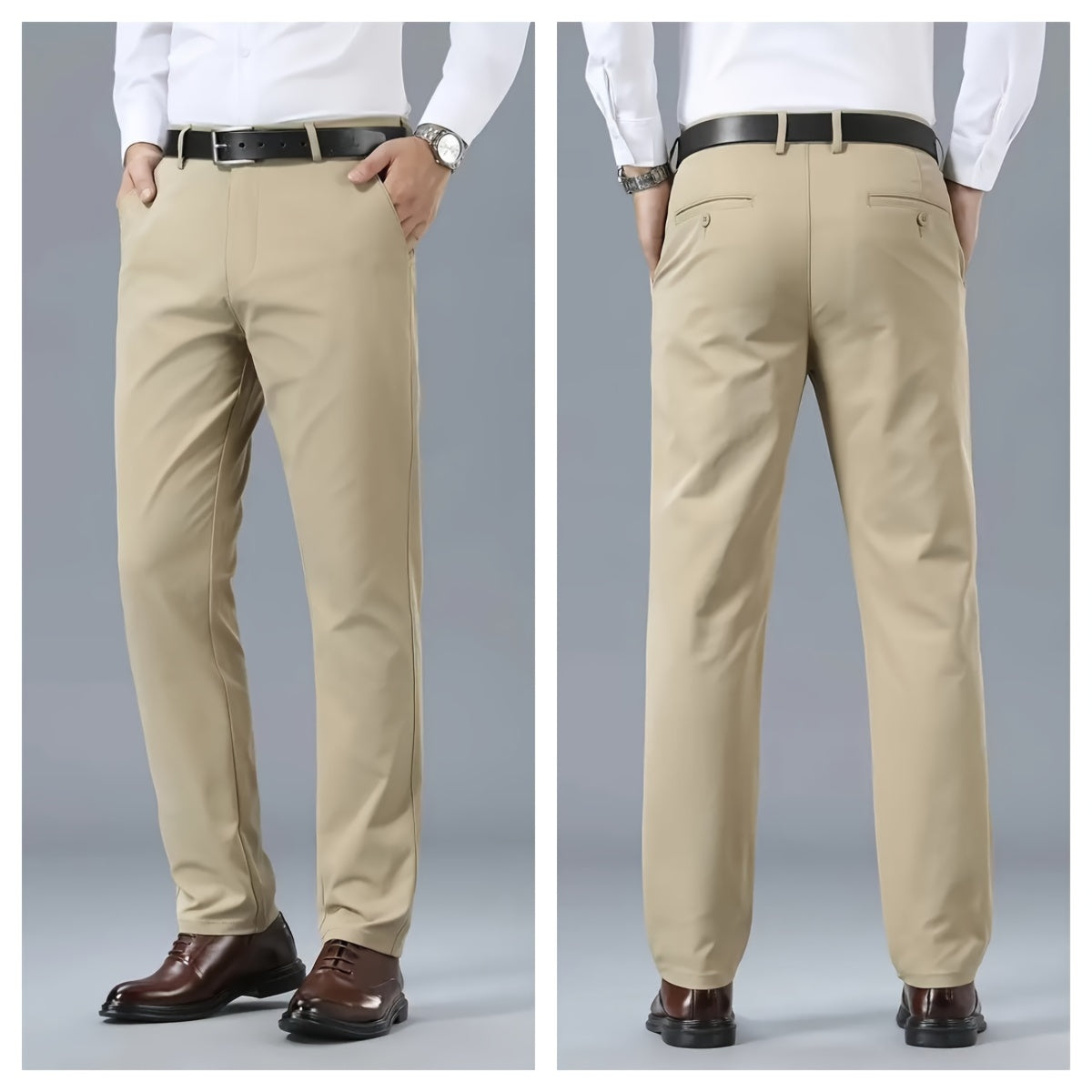 Men's Solid Color Business Casual Pants, Lightweight Business Style Versatile Trousers for Office