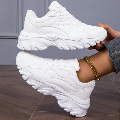 Women's Casual Sneakers, Fashionable White Low-Top Lace-Up Shoes for Walking And Shopping