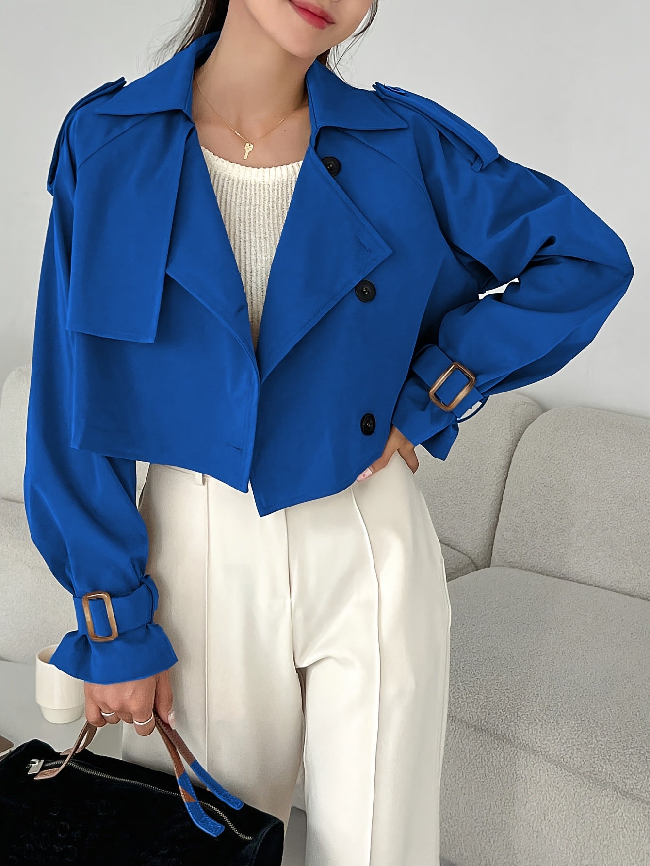 Կանացի էլեգանտ միագույն կարճ քամուց պաշտպանիչ բաճկոն - թեթև, բազմակողմանի վերնազգեստ առօրյա և պաշտոնական հանդերձանքի համար, հեշտ խնամքի համար՝ ձեռքով լվացում/քիմմաքրում, դիմացկուն գործվածք