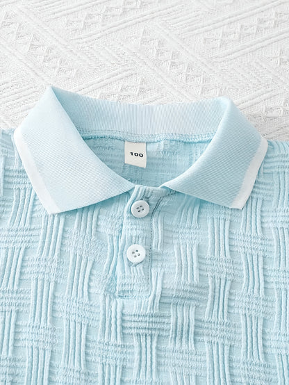 Boys' Summer Casual Half-Button T-Shirt and Shorts Set