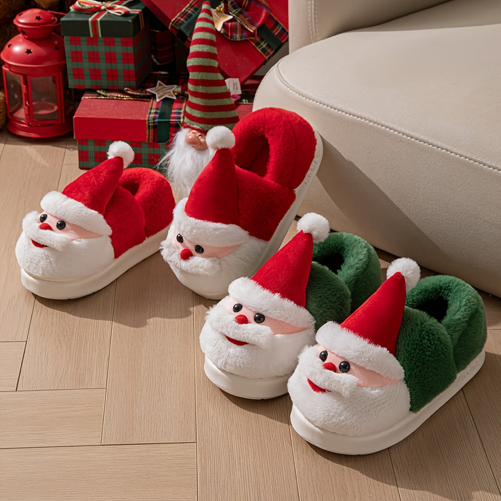 Cozy Christmas Santa Slippers for Women and Men - Warm, Thick Sole, Plush Winter Shoes with Festive Red and White Design, Perfect for Holiday Celebrations, Holiday Slippers|Playful Design|Soft Fabric Upper