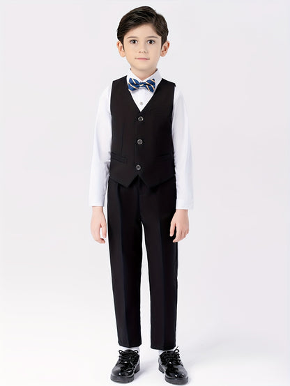 Boys' English Gentleman Vest Set with Bow Tie for Parties