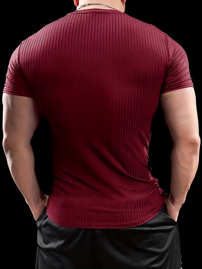 Men's Stretch Fit Short Sleeve T-Shirt - Breathable, Comfortable Polyester Blend, Solid Blue, Crew Neck, Casual  Sporty Style for Spring/Summer