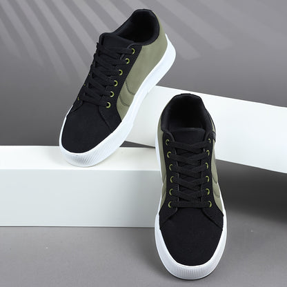 Men's Low-Top Casual Sneakers with Multi-Color Patchwork Design