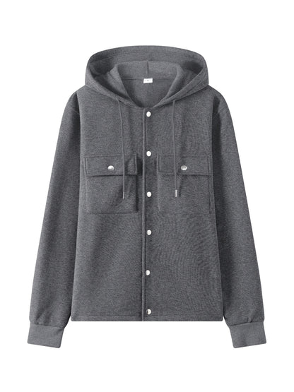 Men's Heavy-Duty Hooded Sweatshirt with Full-Zip Front & Utility Pockets - Olive Green Tactical-Style Outdoor Jacket, Long Sleeve Casual Pullover for Hiking, Camping, Casual Attire - Spring/Fall Layering Essential (Regular Fi