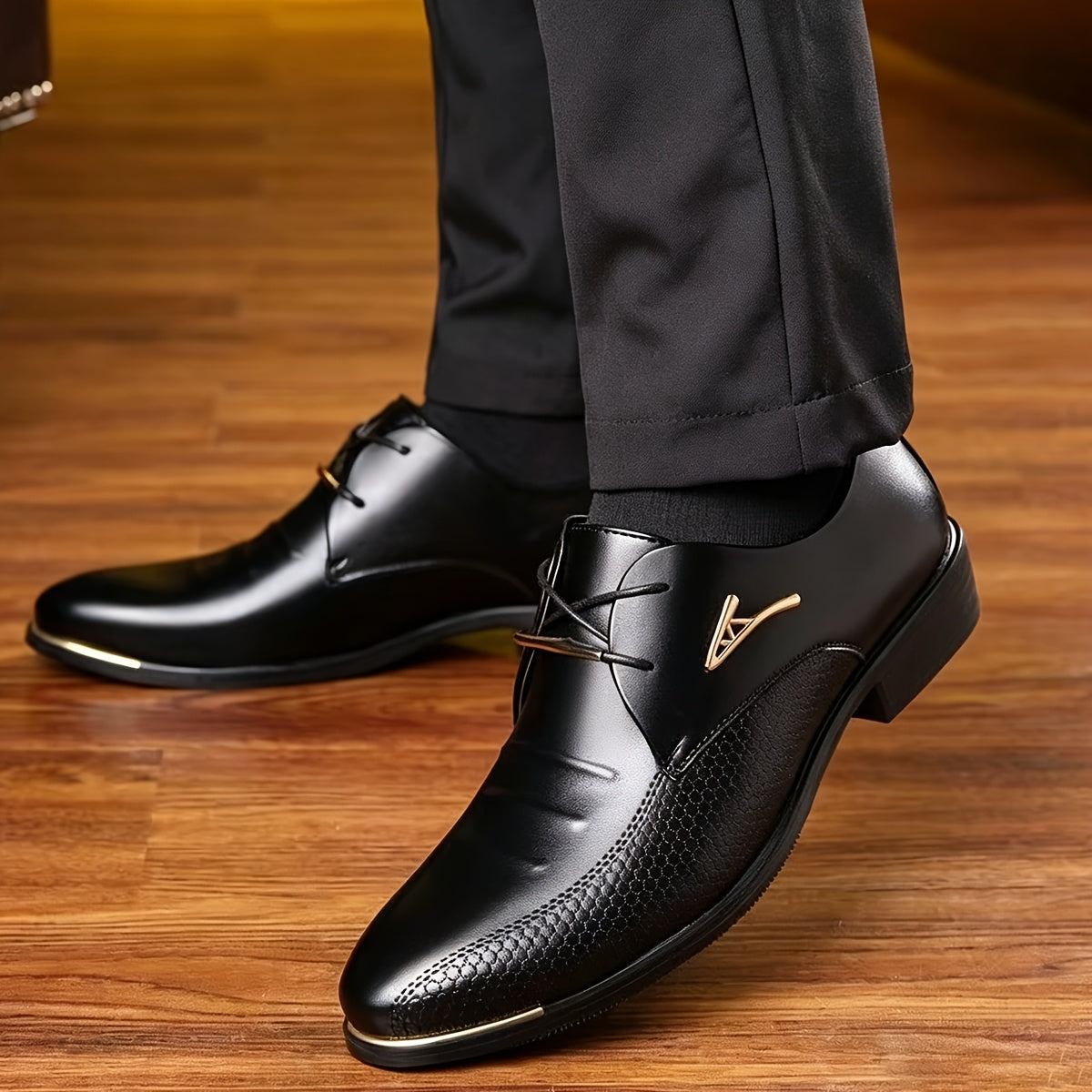 Men's Black Lace-Up Casual Business Dress Shoes for Spring-Fall