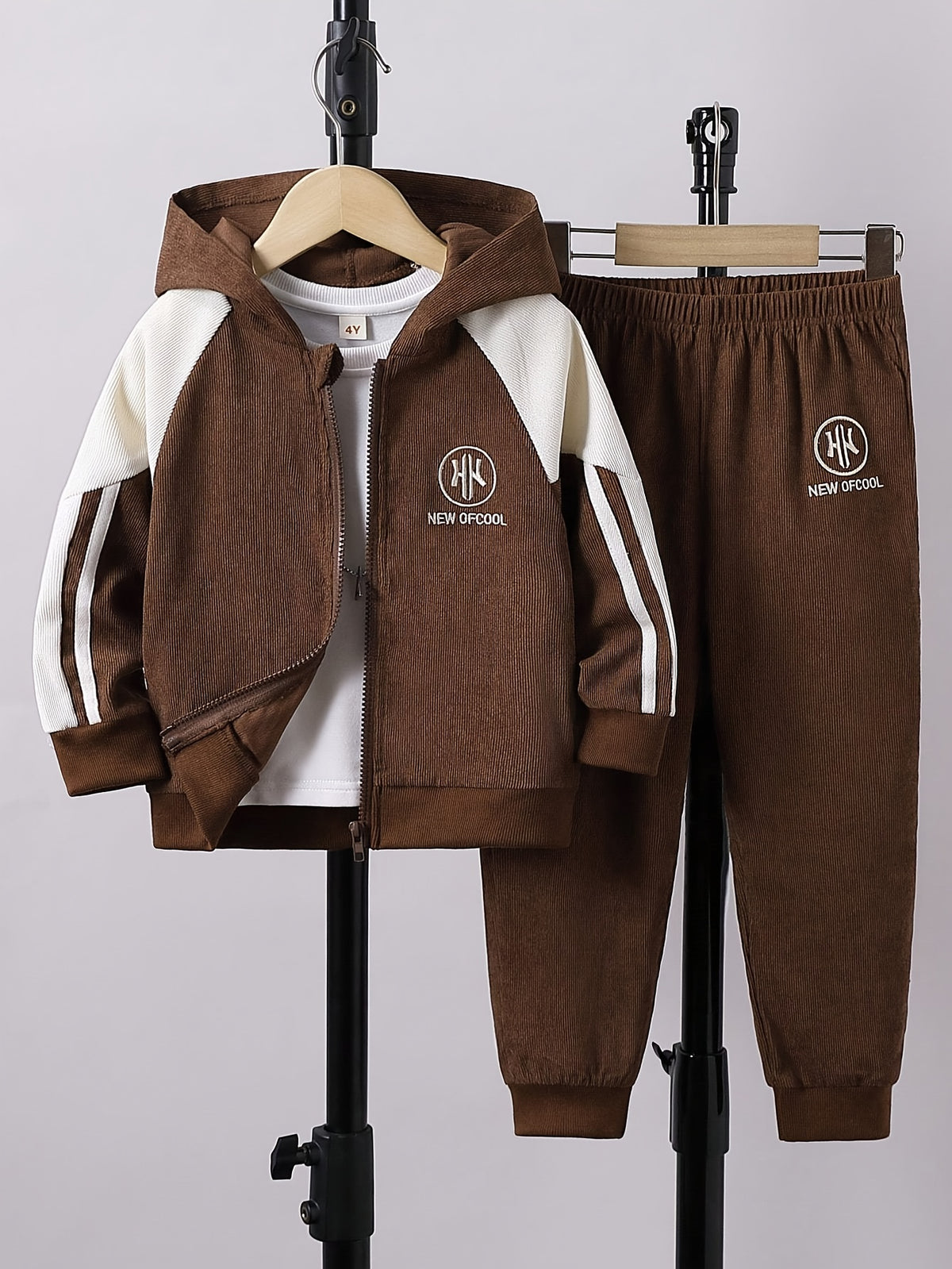 Boys' Casual Hooded Zip-Up Jacket & Pants Set for Spring/Fall - ayq
