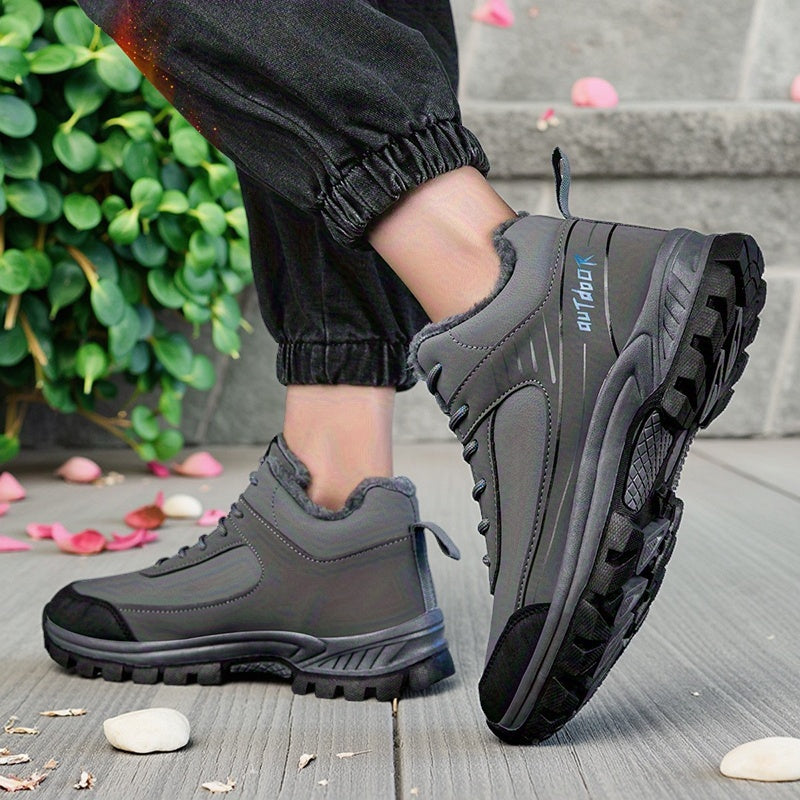 LEIJOP Men'S & Women'S Winter Snow Boots - Thermal Insulated Low-Top Hiking Boots with TPR Sole, Lace-Up Closure, All-Terrain Traction - Cold Weather Outdoor Boots for, Snowshoeing, Ice, And Rocky Terrain - Warm & Durable Pu/