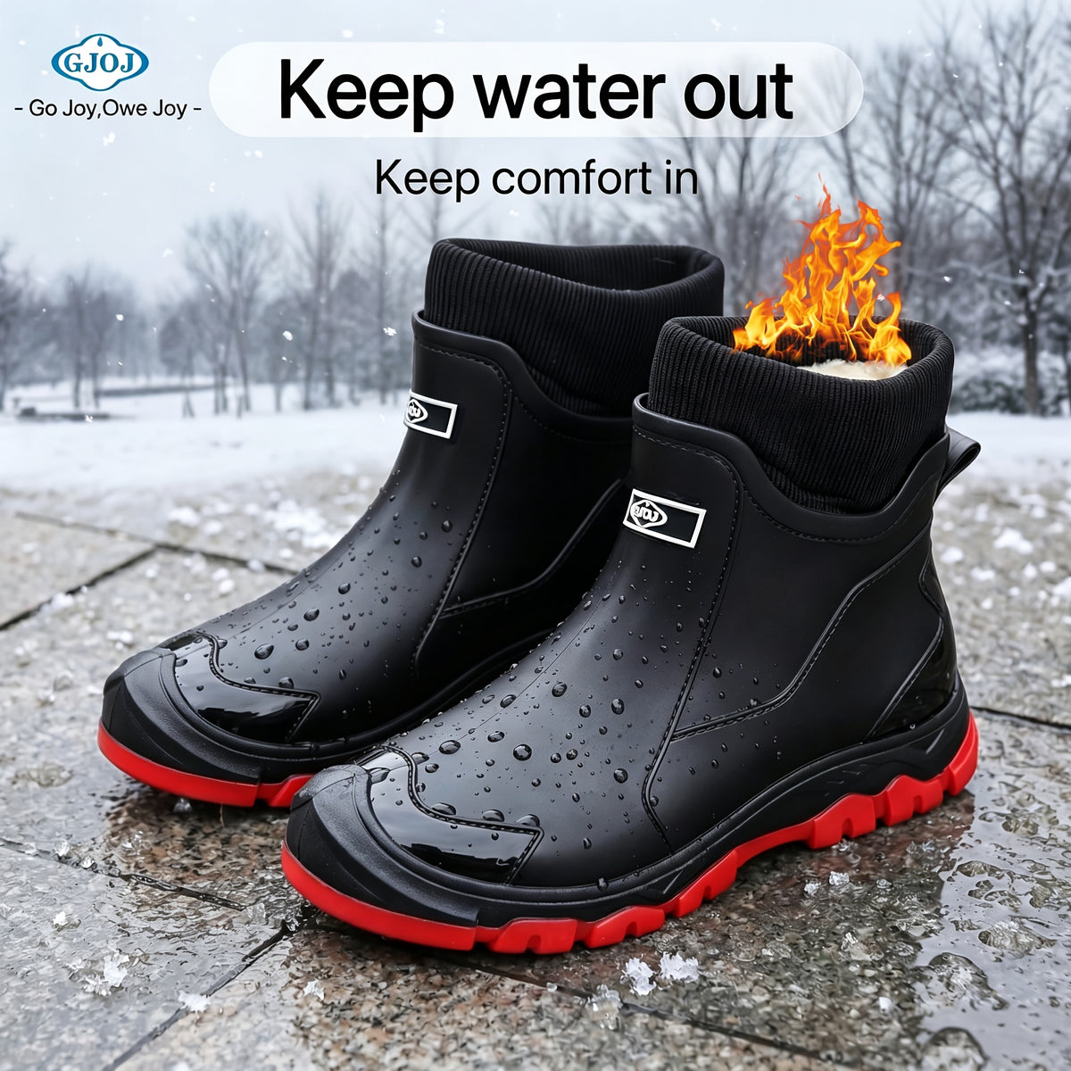 Unisex Fleece-Lined Rubber Rain Boots - Lightweight Non-Slip Winter Fo