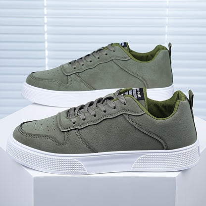 Men's Plus Size Breathable Casual Sneakers - Versatile All-Season Green Skate Shoes with Soft PU/PVC Sole, Lace-Up, Round Toe Design for Business & Social Events