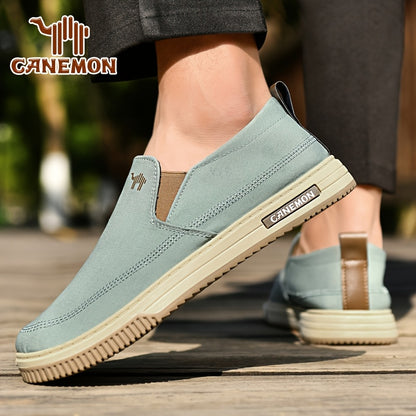 CANEMON Men's Slip-On Canvas Sneakers - Breathable, Non-Slip Soft Sole Casual Shoes with Striped Design, Comfortable All-Season Wear for Outdoor & Everyday Use