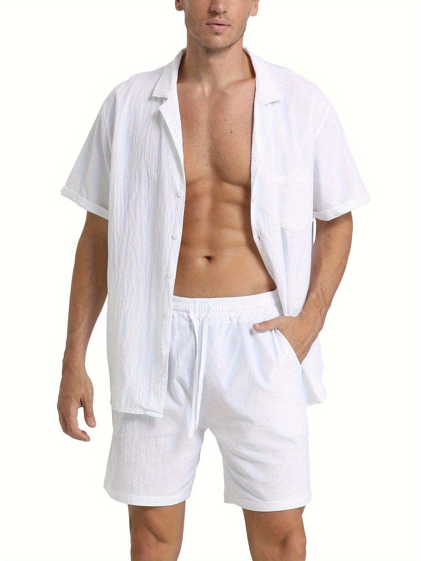 Men's Casual Comfy Cotton Breathable Active Shorts, Chic Drawstring Beach Shorts