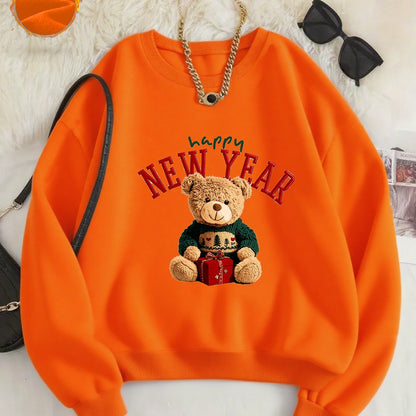 -Lined Women's Crewneck Pullover, Casual Printed Versatile Sweatshirt, Multiple Colors Available