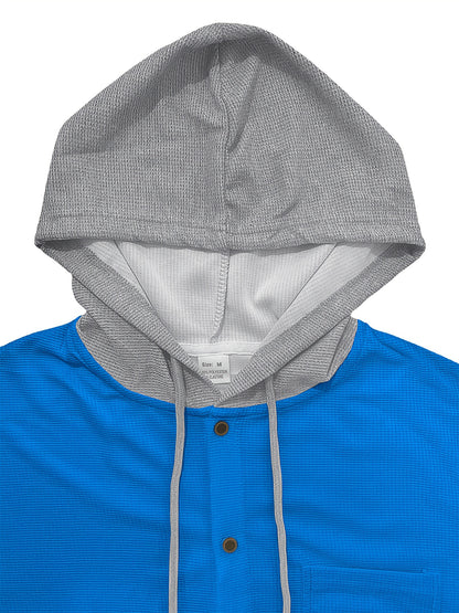 Men'S Lightweight Hooded Cardigan - Long Sleeve Sweater Jacket, Button-Front Closure, Light Grey Casual Outerwear for Office, Casual Attire - Breathable Fall/Spring Layering Essential, Sweater Cardigan, Waffle Texture, Durabl