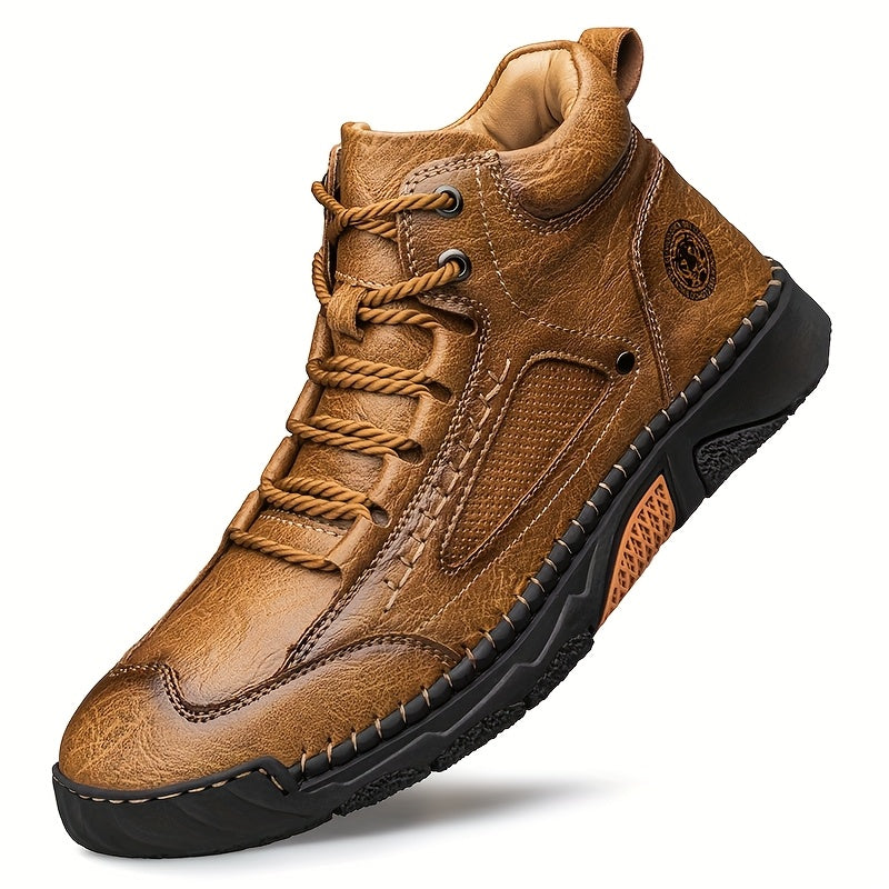 Men's Mid-Top Lace-Up Boots with Non-Slip Rubber Sole