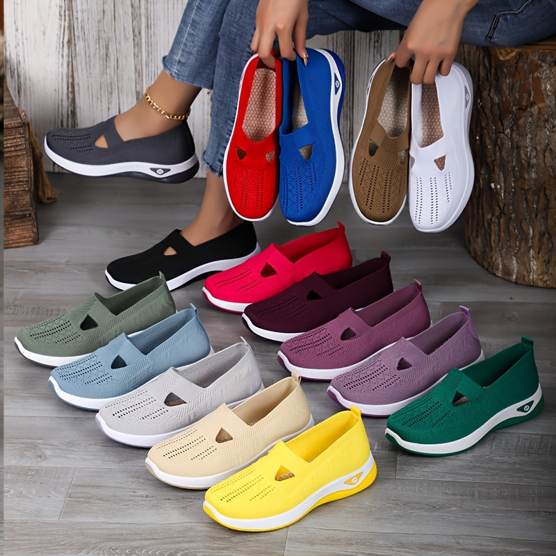 Women’s Lightweight Knit Sneakers with Cut-Out Design, All-Season