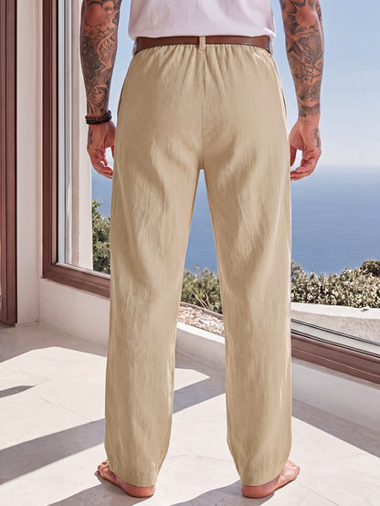 Men's Casual Linen Trousers for Spring and Fall, Straight Fit