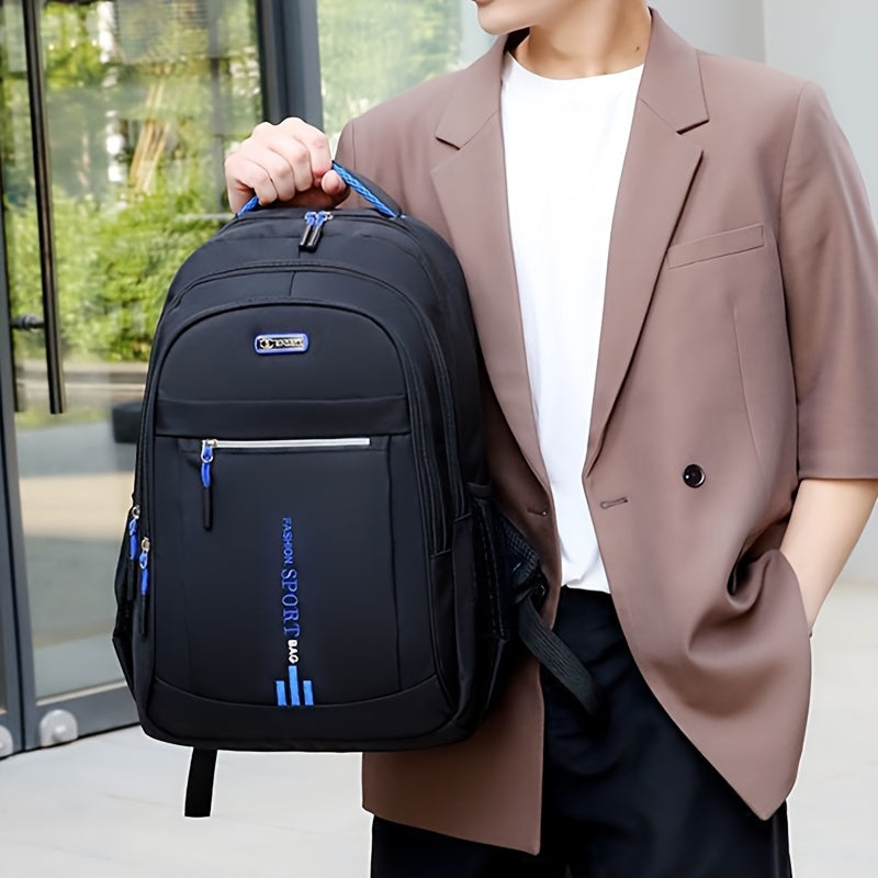 Large Capacity Waterproof Travel Backpack for Men - Durable Nylon, Adjustable Straps, Multi-Compartment Business and School Bag, Black, Backpack for Travel