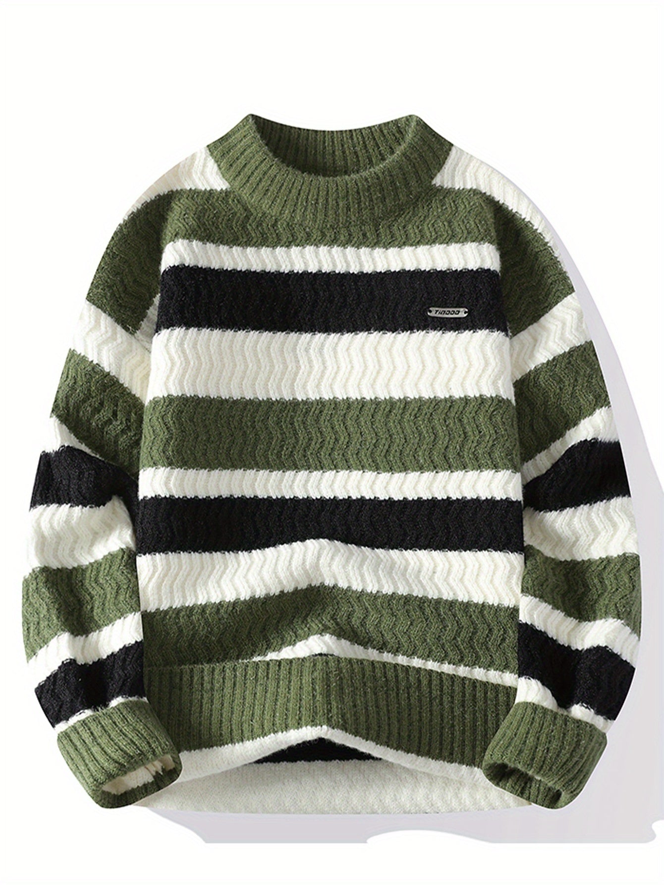 Աշնանային և ձմեռային նոր տղամարդկանց ոլորված շերտավոր կլոր վզնոցով տրիկոտաժե սվիտեր միջին տարիքի հարմարավետ տաք վերնաշապիկի համար