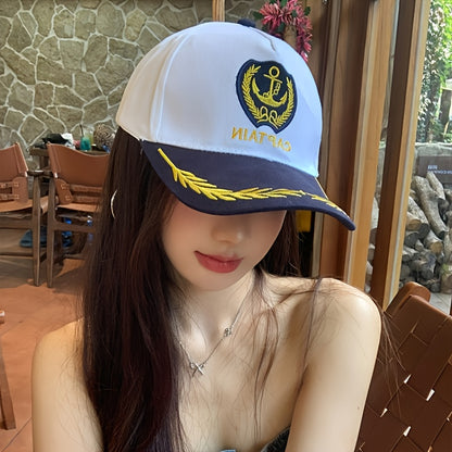 Unisex Navy-Style Captain Hat with Buckle and Curved Brim