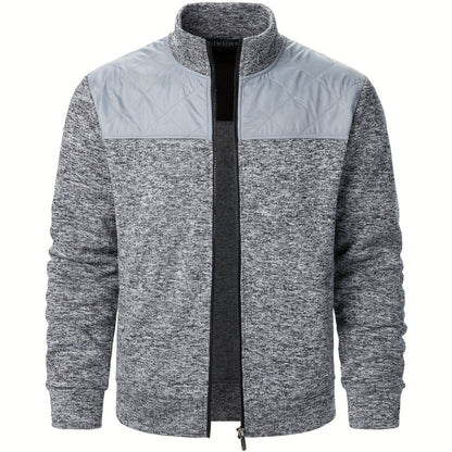 Men's Blocking Quilted Jacket For Spring And Autumn, Casual Stylish Outdoor Stand Collar Coat As Gift