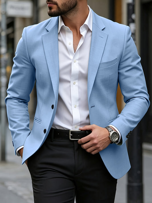 Men's Solid Color Casual Business Suit Jacket with Lapel Collar
