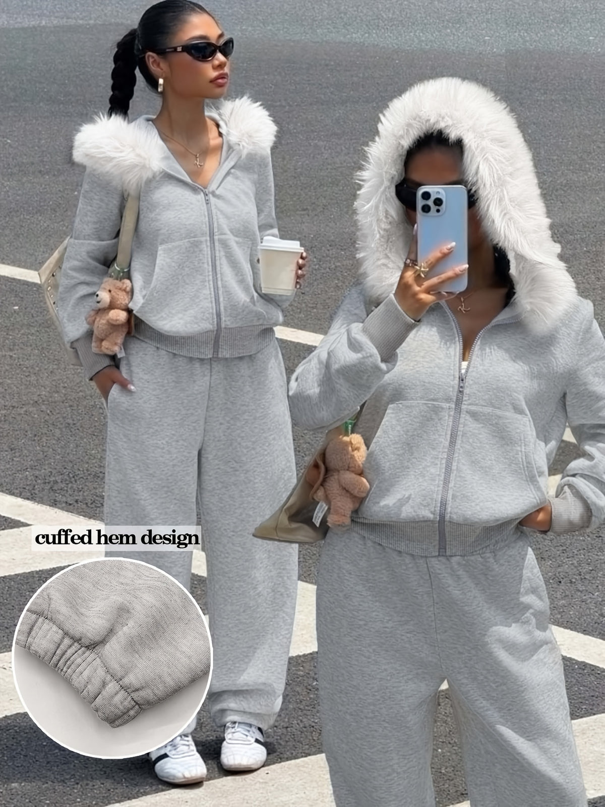 Women's Casual Polyester Hoodie & Wide-Leg Pants Set - ayq