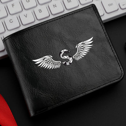 Wing Letter Print Faux Leather Wallet - Casual Fold Design with Credit Card Slots and Coin Purse, Perfect Valentine's Day Gift