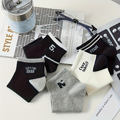 5 Pairs Of Women'S Fashion Pattern Anti Odor & Sweat Absorption Low Cut Socks, Comfy & Breathable Socks, For Daily & Outdoor Wearing, Spring And Summer