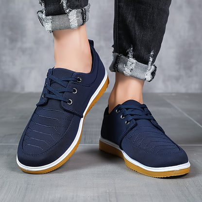 Men's Solid Color Classic Canvas Shoes, Comfy Non Slip Casual Business Style Lace Up Walking Shoes For Men's Outdoor Activities