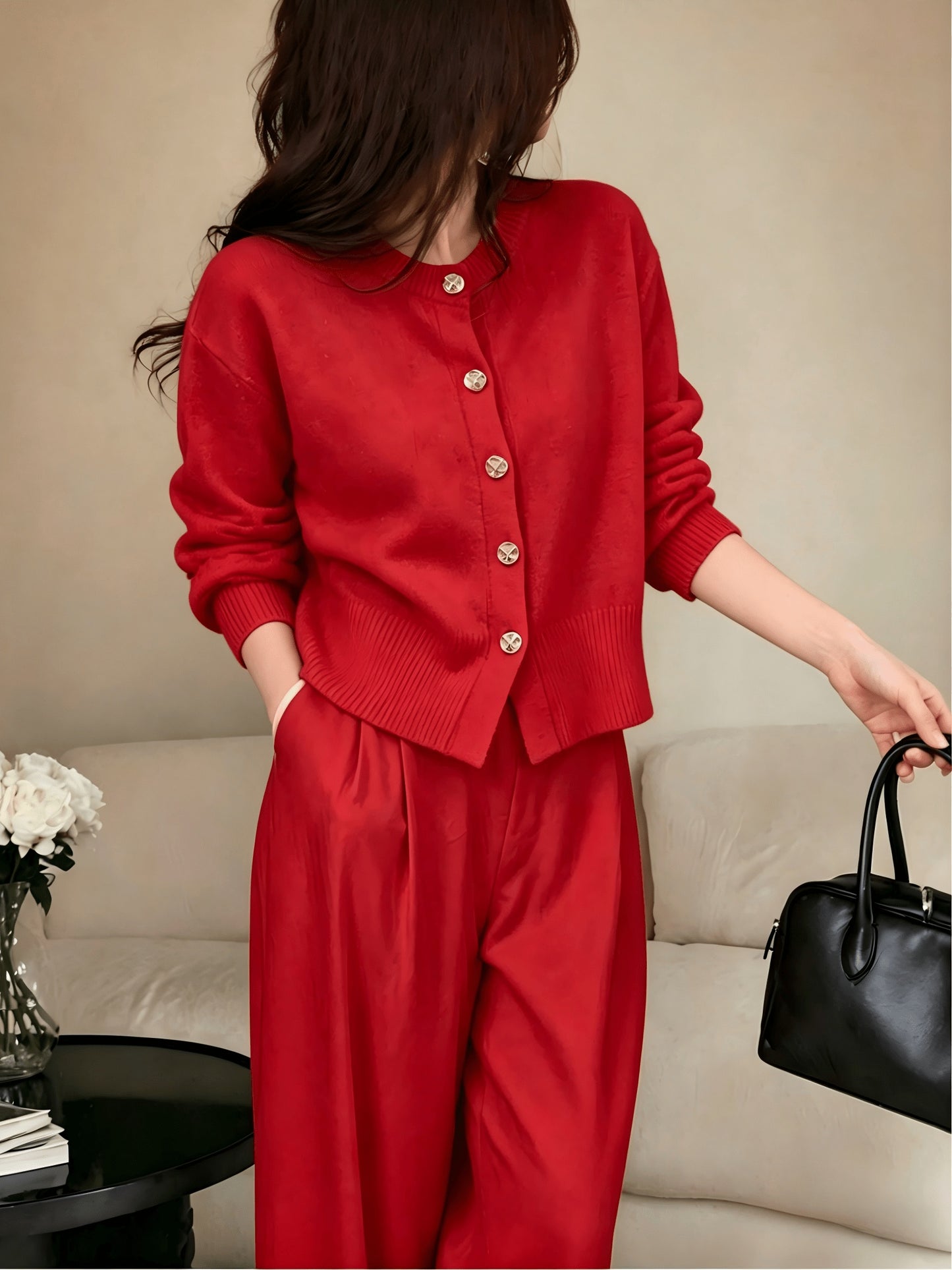 Women's Cozy Viscose Cardigan with Floral Button Detail