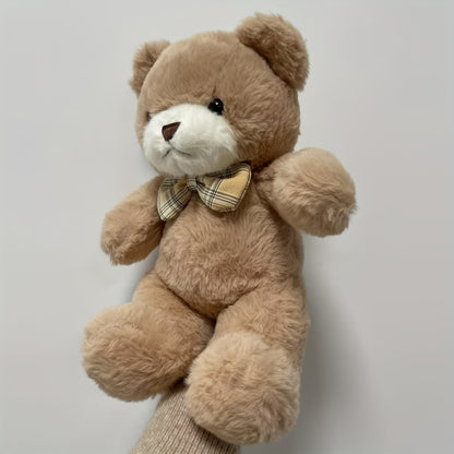1 Cartoon Bow Bear Plush Toy, 31cm/12.2in, Available in Light Brown and. Suitable for Halloween, Thanksgiving, Christmas, New Year, Valentine's Day, Mother's Day, Carnival, Easter. Ideal for Living Room, Sofa, Bedroom, Bedsid