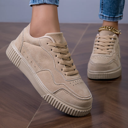 Breathable Fashion Sneakers - Casual Lace-Up Sports Shoes, Beige Faux Cover Low Tops with Durable TPR Sole, Comfortable Fabric Lining for All Seasons, Versatile Slipons|Minimalist Sneakers|Synthetic Cover Sneakers