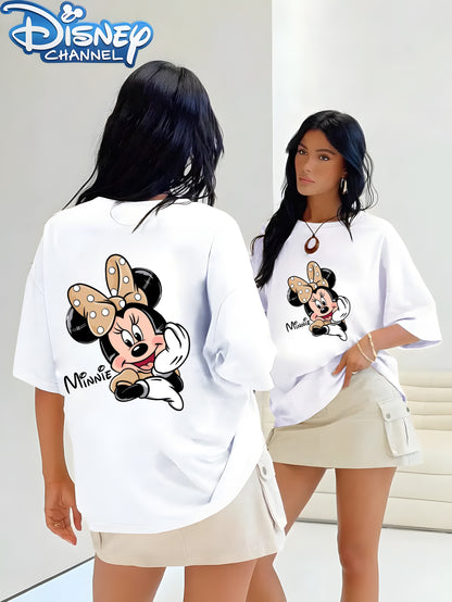 Disney Women's Minnie Mouse Graphic T-Shirt - Red Casual Short Sleeve Summer Top with Polka Dot Bow Design, Lightweight Machine-Washable Tee for Disney Fans, Perfect Gift, Disney Shirt, Playful Design, Comfortable Fit