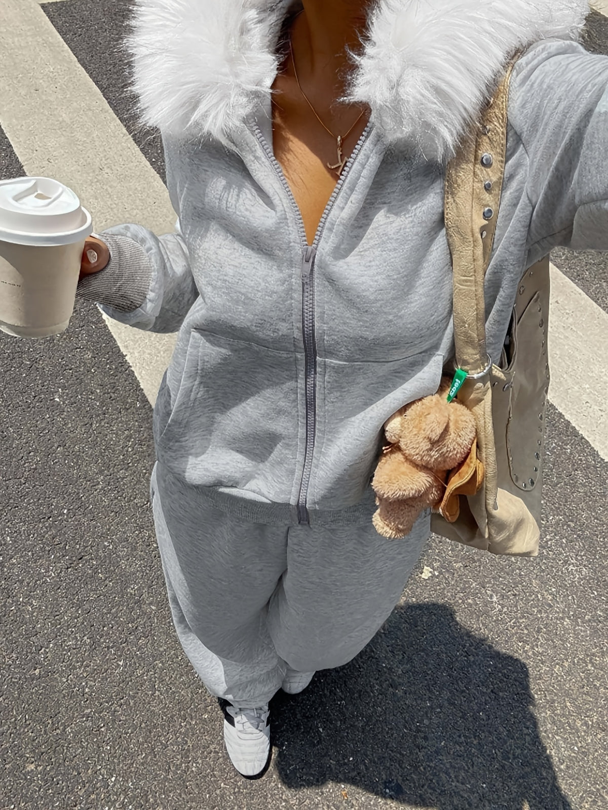 Women's Casual Polyester Hoodie & Wide-Leg Pants Set - ayq