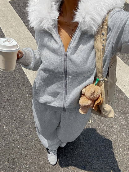 Women's Casual Polyester Hoodie & Wide-Leg Pants Set - ayq