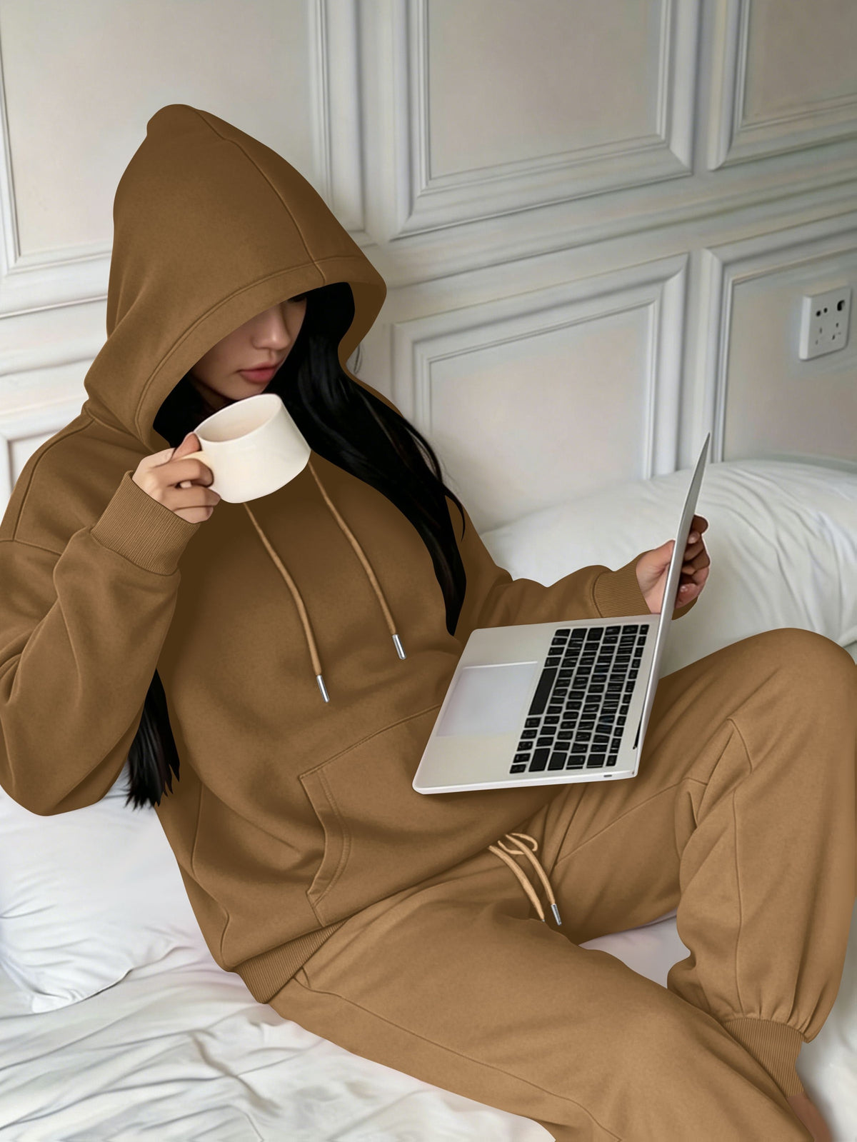 Women’s Fall Winter Casual Loose Hooded Sweatshirt & Pants Set - ayq