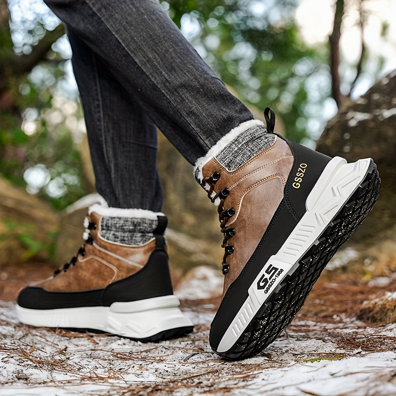 Men'S All-Season High-Top Ski Boots with Non-Slip Rubber Sole & Lace-Up Closure - Heavy-Duty Winter Hiking Boots with Arch Support, Durable Pu/fabric Construction For Snow, Ice, Mud - All-terrain Outdoor Boots For Training, C