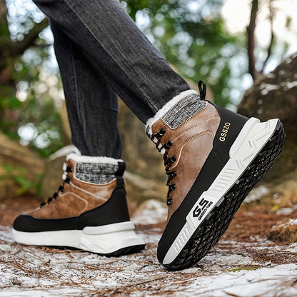 Men'S All-Season High-Top Ski Boots with Non-Slip Rubber Sole & Lace-Up Closure - Heavy-Duty Winter Hiking Boots with Arch Support, Durable Pu/fabric Construction For Snow, Ice, Mud - All-terrain Outdoor Boots For Training, C