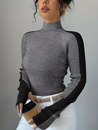 Elegant Contrast Color Turtleneck Soft Base Layer Top