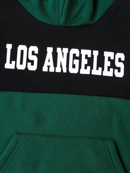 2pcs Boys' Autumn/Winter Fleece-Lined Hooded Sweatshirt and Pants Set, Simple Letter Print Fashion Classic Outfit for Outdoor Sports and Casual Wear, 100% Polyester Knit Stretch Fabric, Ideal Gift Choice for Kids, Perfect for