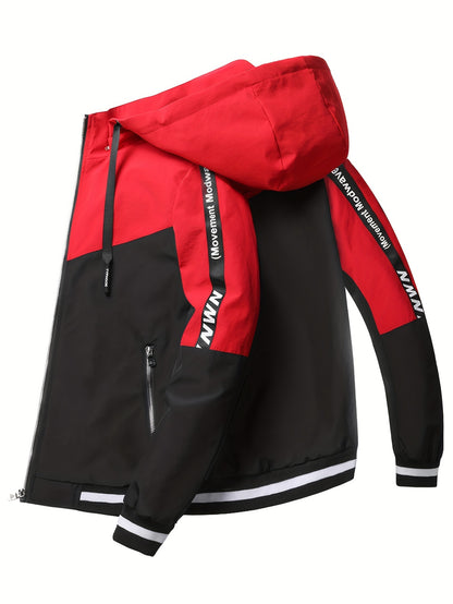 Men's Hooded Color-Block Jacket - Lightweight Spring/Fall Coat