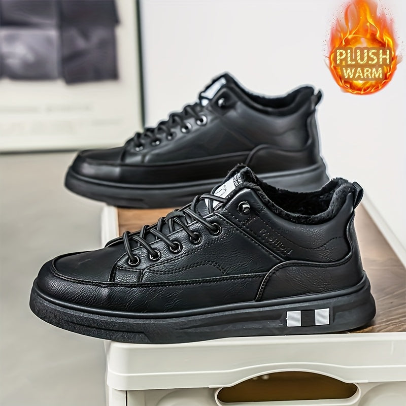 Men'S Winter Warm Fleece-Lined Low-Top Sneakers - Thermal Insulated Snow Boots with Arch Support, Lace-Up Closure, Non-Slip PVC Sole - All-Season Outdoor Hiking