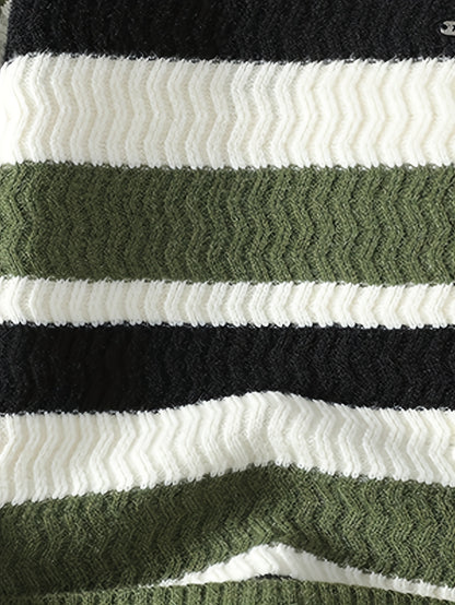 Աշնանային և ձմեռային նոր տղամարդկանց ոլորված շերտավոր կլոր վզնոցով տրիկոտաժե սվիտեր միջին տարիքի հարմարավետ տաք վերնաշապիկի համար