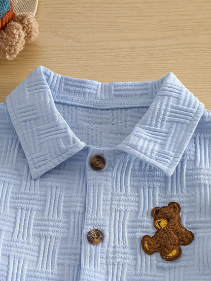 Baby Boy Spring/Summer 2-Piece Shirt & Shorts Set with Bear Applique