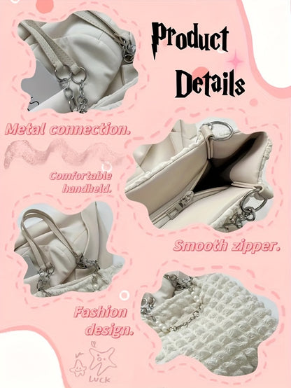 Ամառային թարմ և քաղցր ծալքավոր փուչիկների տեսքով ուսի պայուսակ, մեծ տարողությամբ զբոսանքների և աշխատանքի համար, նորաձև կանացի փափուկ ձեռքի պայուսակ, հասանելի է 4 գույներով