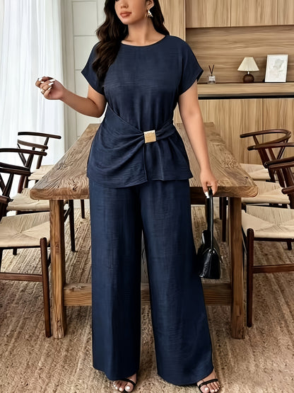 Plus Size Women's Tummy Control Top with Straight Leg Pants